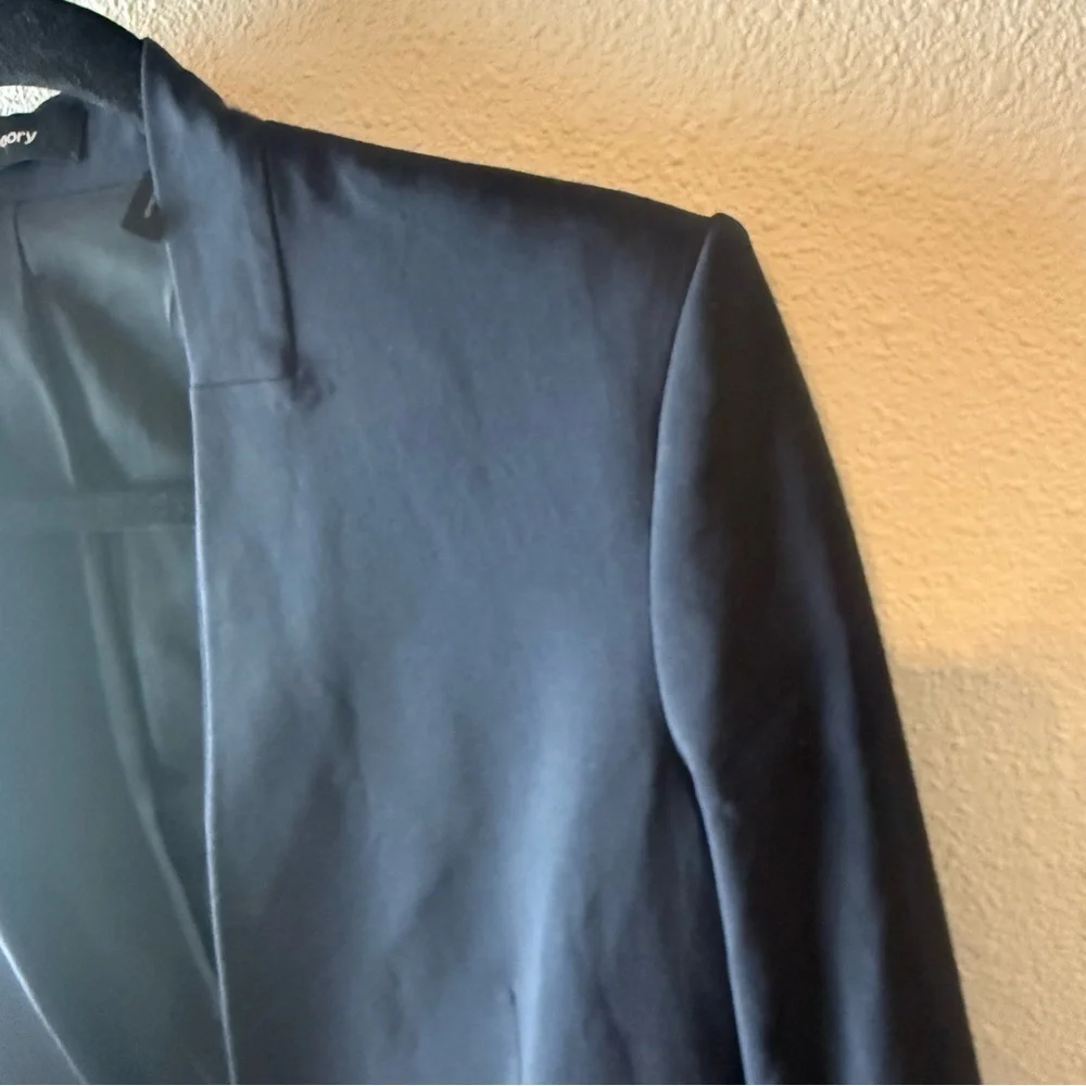 Theory Lanai Sevona Wool Crop Blazer Navy Blue Open Front Business Casual Sz 10